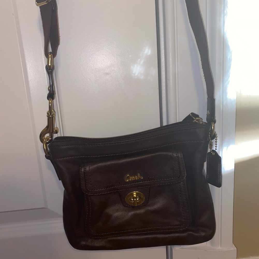Brown leather Coach crossbody